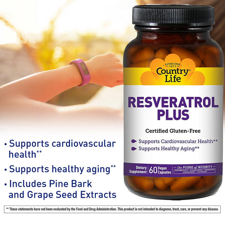 Country Life Resveratrol Plus Vegan Capsules For Heart Health, Pack of 60's