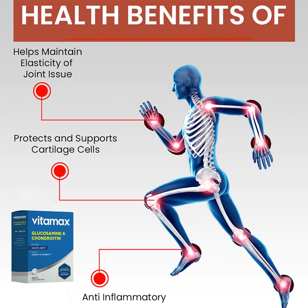 أقراص فيتاماكس الجلوكوزامين + الكوندرويتين لصحة المفاصل، عبوة مكونة من 60 قرصًا