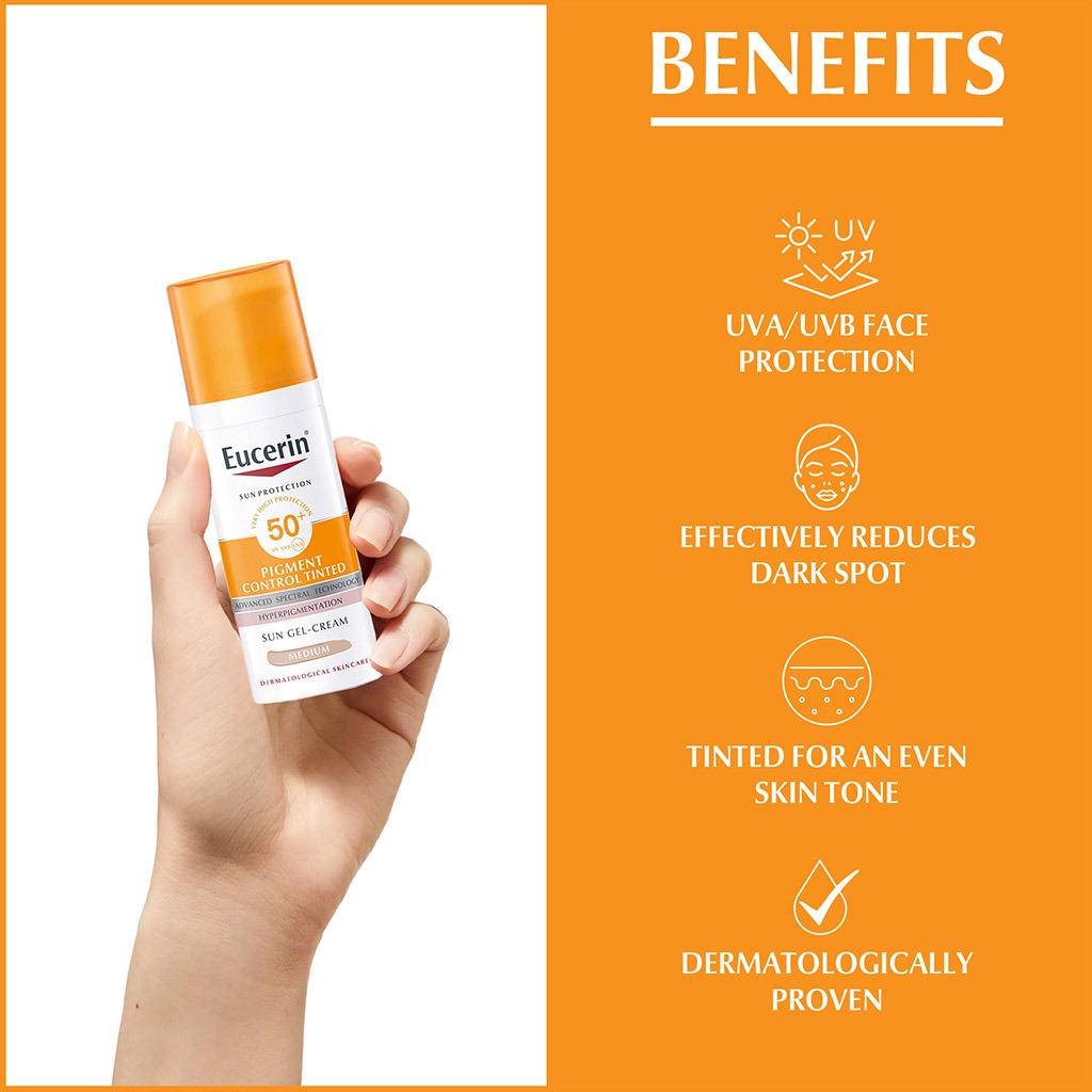 Eucerin Sun Pigment Control Medium Tinted Gel-Cream SPF50+ Sunscreen For Hyperpigmentation 50ml