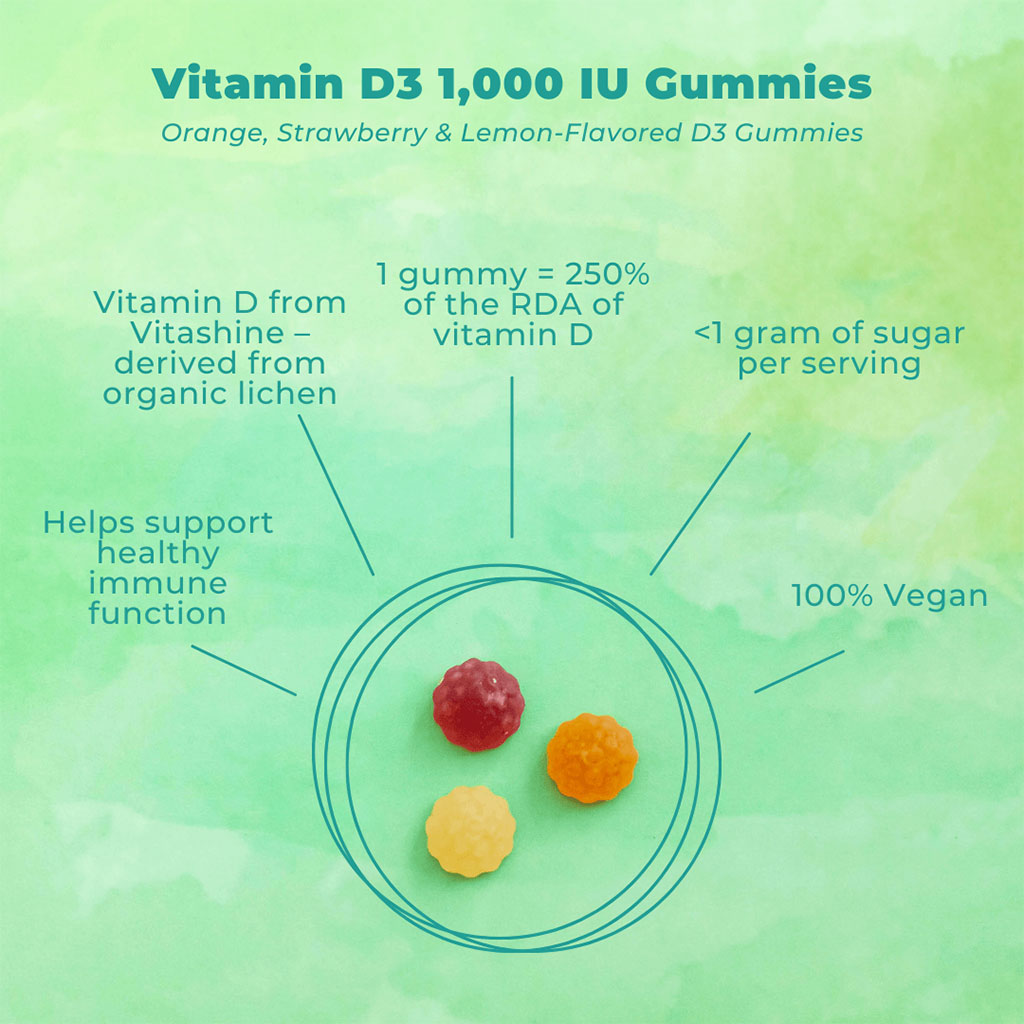 Country Life Vegan D3 1000IU علكات للعظام والأسنان وصحة المناعة، عبوة من 60 قطعة