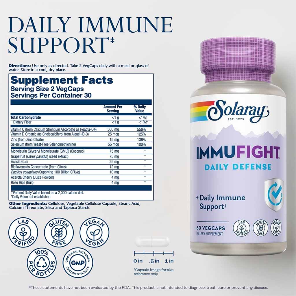 Solaray Immufight Daily Defense Vegetarian Capsules For Immunity Support, Pack of 60's