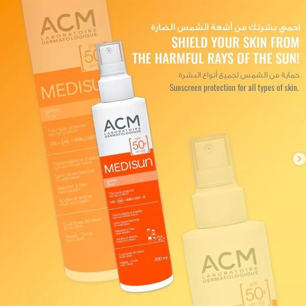 بخاخ ACM Medisun SPF50+ للحماية من الشمس مع الأشعة تحت الحمراء والضوء المرئي للبالغين والأطفال 200 مل