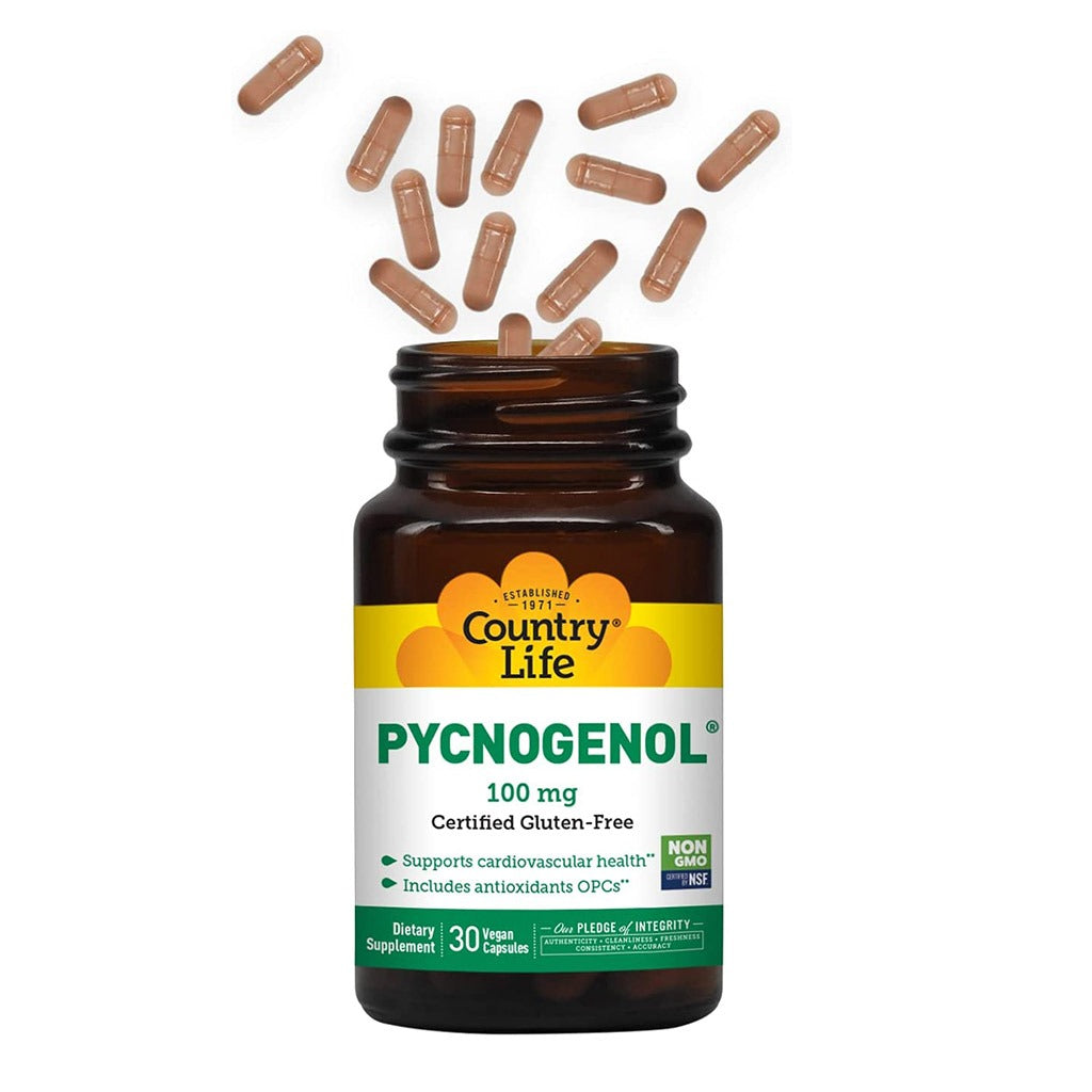 Country Life Pycnogenol 100mg كبسولات نباتية مضادة للأكسدة، عبوة من 30 كبسولة