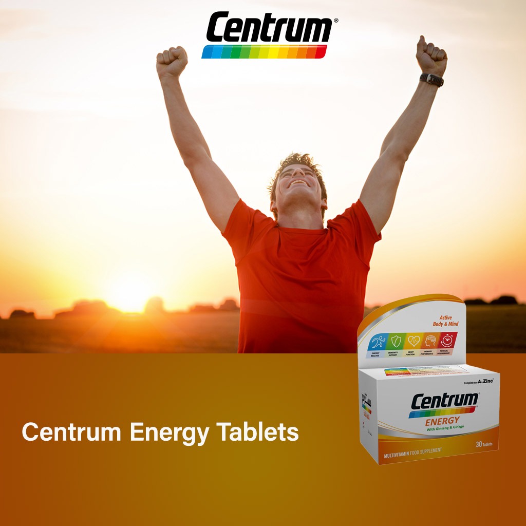 Centrum Energy Adult Multivitamin Supplement Tablets With Ginseng & Ginkgo, Pack of 30's