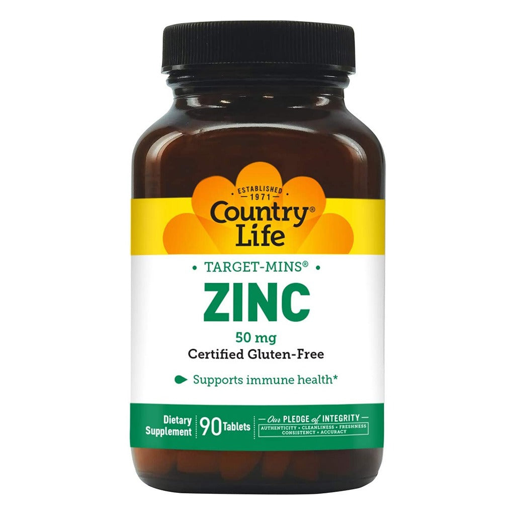 Country Life Zinc Target-Mins® 50 mg أقراص لصحة المناعة، عبوة تحتوي على 90 قرصًا