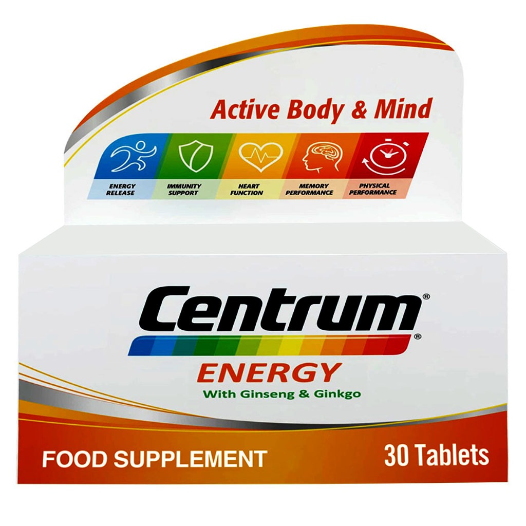 Centrum Energy Adult Multivitamin Supplement Tablets With Ginseng & Ginkgo, Pack of 30's