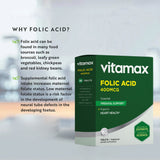 Vitamax Folic Acid 400 mcg Tablets For Prenatal Support & Healthy Heart Function, Pack of 60's