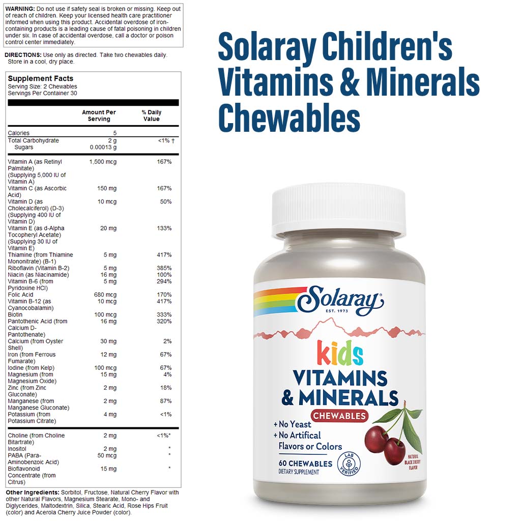 Solaray Kids Vitamins & Minerals Chewables, Pack of 60's