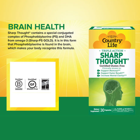 Country Life Triple Action Sharp Thought Capsules For Memory & Brain Health, Pack of 30's