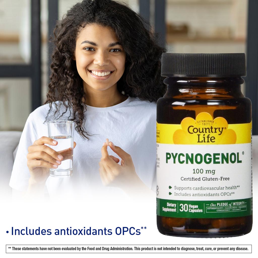 Country Life Pycnogenol 100mg كبسولات نباتية مضادة للأكسدة، عبوة من 30 كبسولة